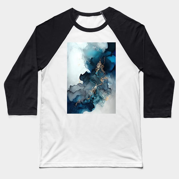 Blue Solution - Abstract Alcohol Ink Art Baseball T-Shirt by inkvestor